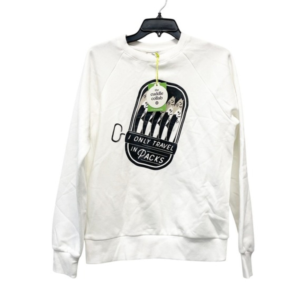 The Cuddle Collab Women's "I Only Travel In‎ Packs" Graphic White Sweatshirt XS